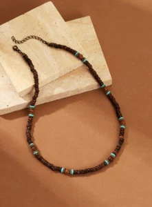 Collana perline da uomo retrò in legno naturale - Foto 1 di 1