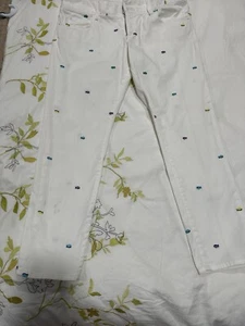 Lilly Pulitzer Cropped Jeans Embroidered Nautical White Size 12 Stretch Jean - Picture 1 of 11