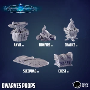 Dungeons & Dragons, RPG, Wargaming - Dwarf Props, Anvil, Bonfire, Chalice, Chest - Picture 1 of 29