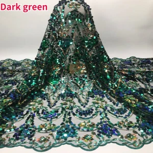 5yards Glitter Sequin Lace Tulle Fabric Sheer Mesh Sewing Material Dress Wedding - Picture 1 of 13