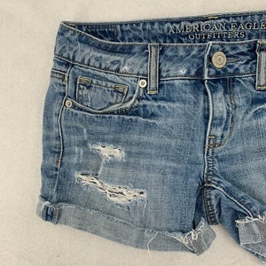 American Eagle Outfitters Denim Cut Off Cuffed Shorts Women's Light Wash Size 0 - Picture 1 of 12