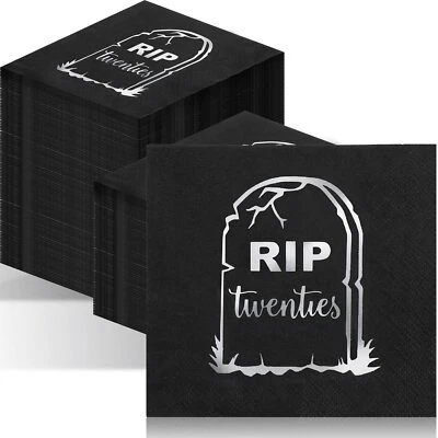 100 Pcs Death to My 20s Napkins 30th Birthday 5x5" Black Silver Foil 2-ply - Image 1 of 4