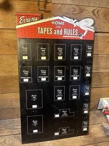 Vintage Evans Schild Bänder und Regeln Werbung Geschäft Werkzeuge Gestell Display altes Zuhause - Bild 1 von 10