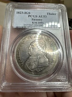 1823-IGS GERMANY SAXONY THALER PCGS AU53 BEAUTIFUL TONED - Image 1 of 3