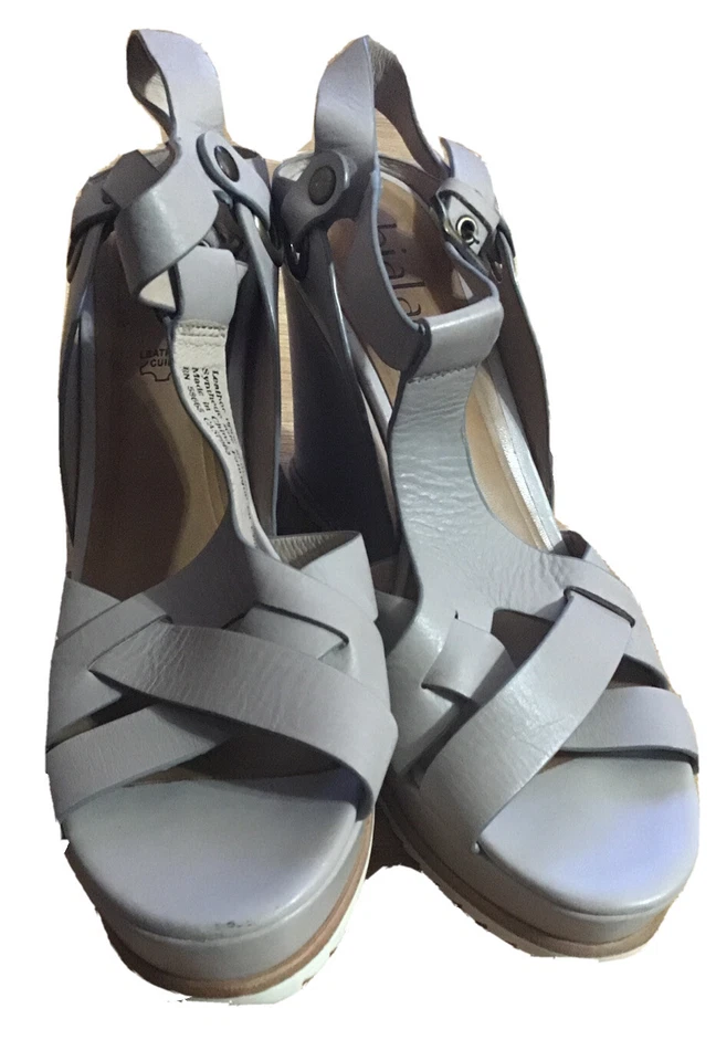 BIALA Wedge Sandals EU 40 US 9 Taupe Ankle Strap Platform Leather Heels Open - Image 1 of 4