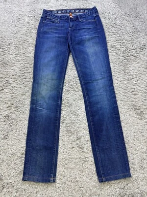 Jeans cosidos Earnest para mujer 24 Hefner lavado oscuro tiro bajo calce ajustado elástico denim Foto 1 de 4