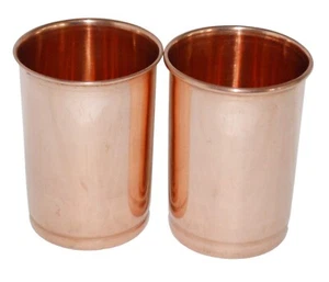 Copper Water Plain Glass Smooth Drinking Tumbler Health Benefits 300ML Set Of 2 - Picture 1 of 6