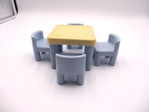 Vintage Little Tikes Dollhouse Sized Table and 4 Blue Chairs with Table - Picture 1 of 17