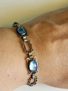 Vintage Victorian Styled Bracelet. Light Blue Glass. Silver Tone. Gothic. 7" - Picture 1 of 8