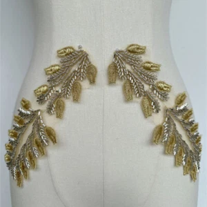 1 Pair of Embroidered Beaded Sequin Applique Patch Sew on Craft Vintage Fashion - Picture 1 of 5