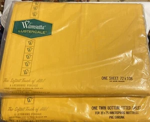 Lenzuolo nuovo vintage Wamsutta Lustercale aderente e piatto oro misura doppia - Foto 1 di 8