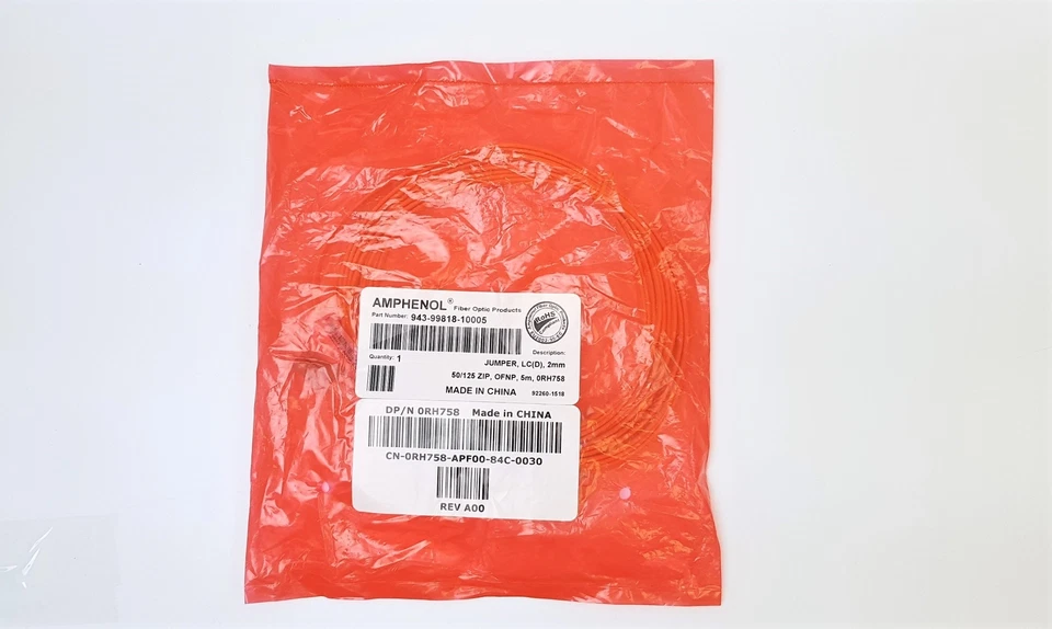 Dell Amphenol Fiber Optic Amplifier Cable 16 Feet 5 Meters RH758 943-99818-10005 - Image 1 of 1