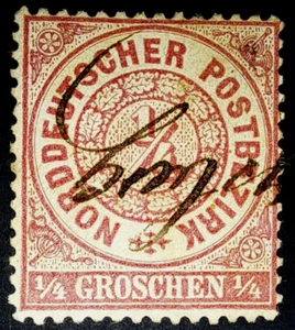 N. German Federation, Scott# 13a red-violet used hinge remnant 13 1/2 x 14, 1869 - Picture 1 of 2