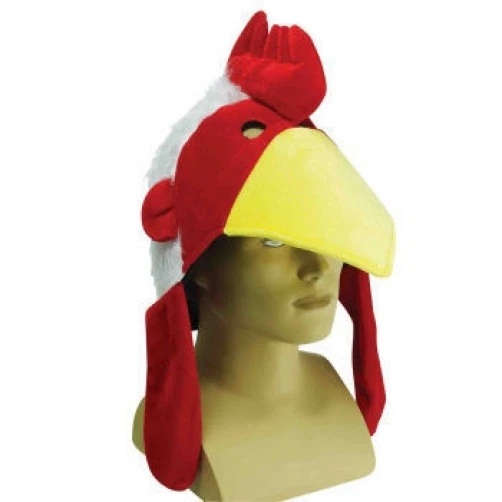 Divertido SOMBRERO DE POLLO DE PELUCHE JUMBO Gallo Adulto Disfraz Gorra Chef Gallina Mordaza de pico amarillo Foto 1 de 1