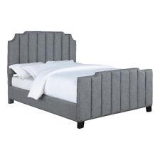 Coaster Fiona 66" x 88" Modern Fabric Upholstered Queen Panel Bed in Light Gray