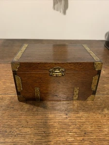 Brass Bound Casket Box With Brass Map Inside - Picture 1 of 8