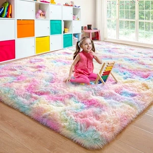Washable, Non-Slip Area Rug, Soft Rainbow Area Rug for Girl's Room, Children'... - Picture 1 of 8