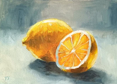 ОРИГИНАЛЬНЫЙ картина маслом современный импрессионизм кухни натюрморт лимоны 5 «x 7» - Изображение 1 из 4