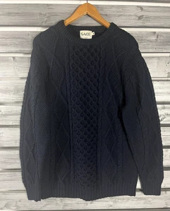 SAOL Sweater Mens Medium Blue Cable Knit Wool Blend Crewneck Pullover Fisherman - Picture 1 of 8