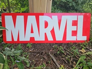 VINTAGE MARVEL COMICS PORCELAIN DOUBLE-SIDED DEALER STORE SIGN.  35 X 12  - Picture 1 of 8