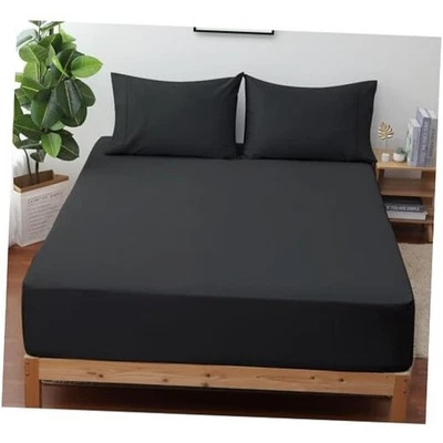  Lençol queen preto 100% algodão egípcio 400 fios tamanho acetinado - Imagem 1 de 4