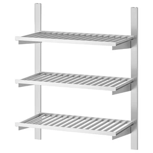 IKEA KUNGSFORS Estante de pared de acero inoxidable y riel de suspensión 3 estantes + 2 rieles - Imagen 1 de 4