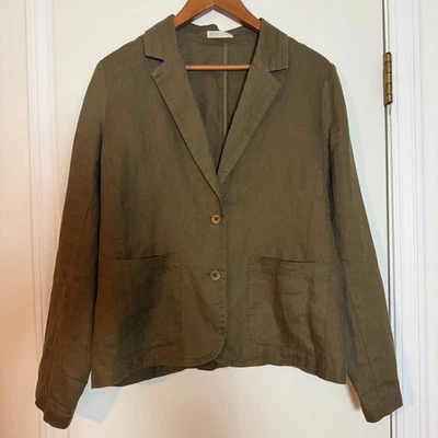 Eileen Fisher Petite Olive Green/Brown 100 Organic Linen Blazer Jacket Women M - Image 1 of 4
