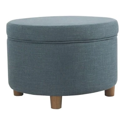 HomePop Round Transitional Wood and Fabric Storage Ottoman in Teal Blue - Image 1 of 4