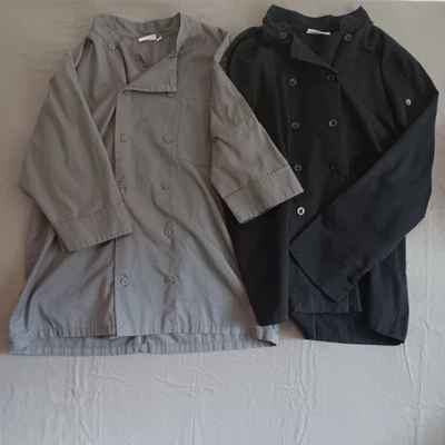 TWO Chef Works Mens XL Jacket Gray Black Chef Coat Double Breasted Workwear Pro - Image 1 of 4