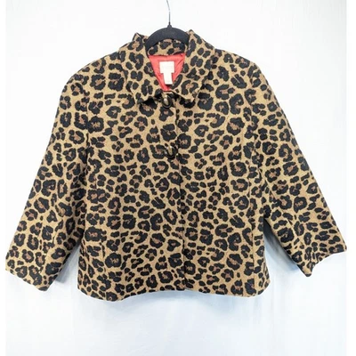 Chicos Leopard Print Blazer Jacket Womens Size 2 Button Front Red Lined - Image 1 of 4