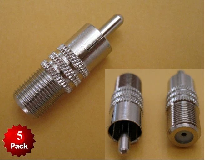 5 Pack x F-type Female to RCA Male RF Plug Adapter Connector Coax Jack NEW - Image 1 of 1