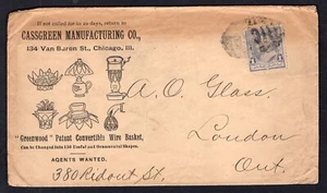 USA Chicago 1880s Cassgreen Wire Baskets ILLUSTRATED Advertising Cover to Canada - Picture 1 of 2