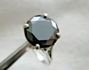 3.39ct 100% REAL NATURAL BLACK DIAMOND RING,CERTIFICATE,FREE DIA TESTER, SIZE 5 - Picture 1 of 12