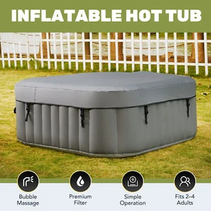 Portable 5 ft Square Hot Tub 4 Person Inflatable Adult Pool w Cover Pump Gray - Picture 1 of 11