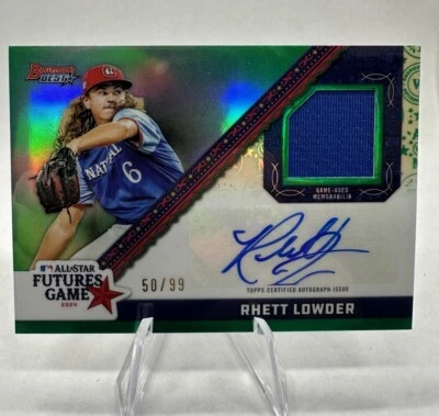 2024 Bowman's Best Rhett Lowder Green Refractor Futures Game Jersey Auto #/99 - Image 1 of 2