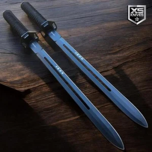 2pc SET 24" Fixed Blade NINJA SWORD Full Tang Black MACHETE w/ Back Sheath - Picture 1 of 3