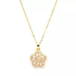 Cubic Zirconia Gold Plated Pendant Necklace Jewelry - Picture 1 of 4