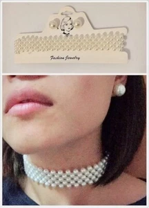 Classic Faux Pearl Necklace Vintage Choker Collar & Stud Earrings Jewellery Set - Picture 1 of 3