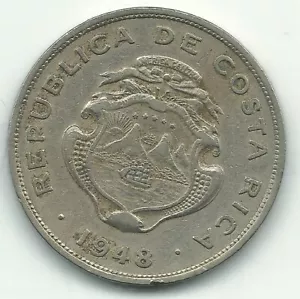 A HIGH GRADE 1948 COSTA RICA 50 CENTIMOS COIN-APR024 - Picture 1 of 2