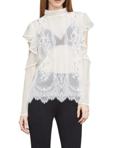 NEW BCBG MAXAZRIA IVORY SABIAN COLD-SHOULDER LACE TOP GUD1Z543/S661A SIZE S - Picture 1 of 6