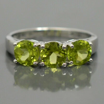 6MM Round Cut Natural Peridot Gemstone 925 Solid Silver Cluster Anniversary Ring - Image 1 of 4