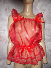 RED ORGANZA CAMI TOP LACE TRIM 30-46 BUST  SATIN BOWS