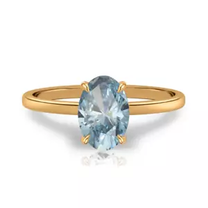 Oval Cut Diamond Ring Fancy Vivid Blue 14K Yellow Gold 1.20 Carat IGI Lab Grown - Picture 1 of 8