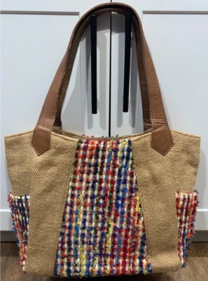 BOLSO DE MANO ARPILLERA TEJIDO MULTICOLOR MUJER CORREA DE CUERO YUTE 20 PULGADAS MAGNÉTICO 18x13x5 Foto 1 de 4