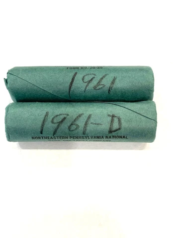 GEM--Original 1961,1961-D-Bank Wrapped $5.00 Dime Gem B.U. Rolls Cover