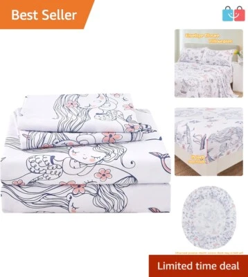 Breathable Mermaid Print Kids Sheet Set - Full Size with 15 Inch Deep Pockets - Image 1 of 4