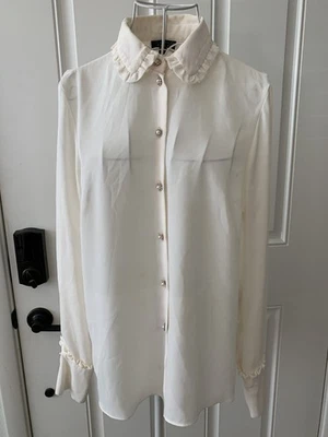 TOPSHOP Camisa Beige Estrás Botón Pera Manga Larga Botón Talla 6 Mujer Foto 1 de 4
