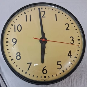 Vtg School Wall Clock 14in Simplex 56-45 Works Glass Dome Face Metal Frame - Picture 1 of 12