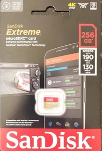 SanDisk Extreme Micro SDXC Card 258GB Speeds upto 190mb/s Read 130 mb/s Write - Picture 1 of 3