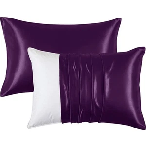 Satin Pillowcases for Hair and Skin - Purple Standard Size Pillow Cases 2 Pac... - Picture 1 of 7
